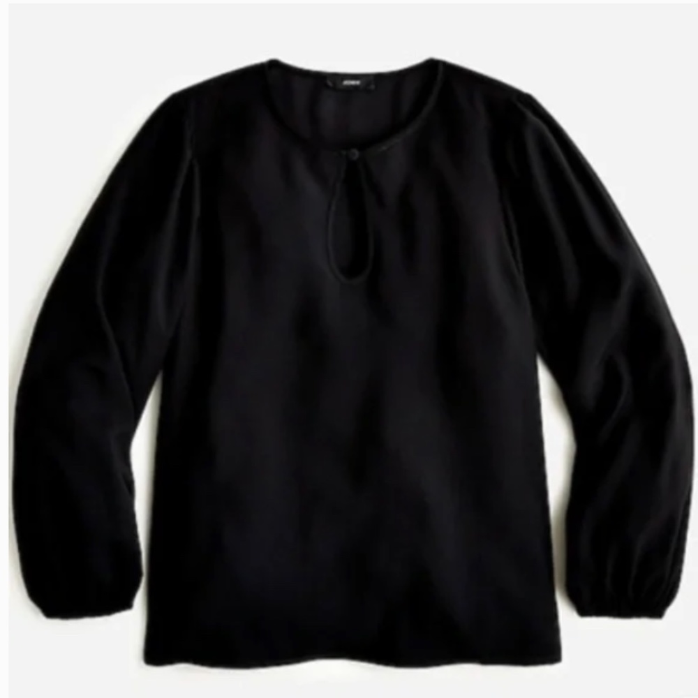 J.Crew Puff-sleeve satin-back crepe top in Black NWT sizes XL And Large